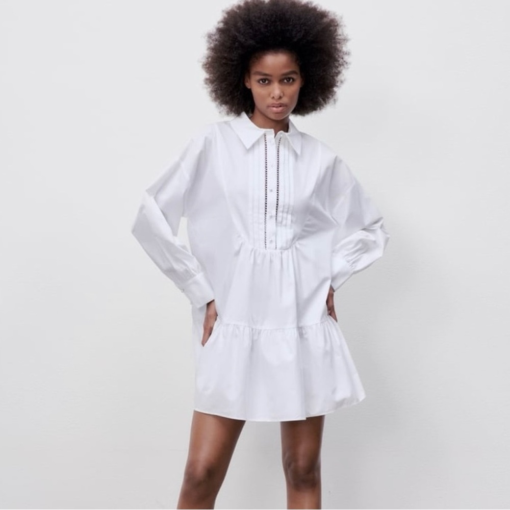 Zara white shirt dress with pearl buttons